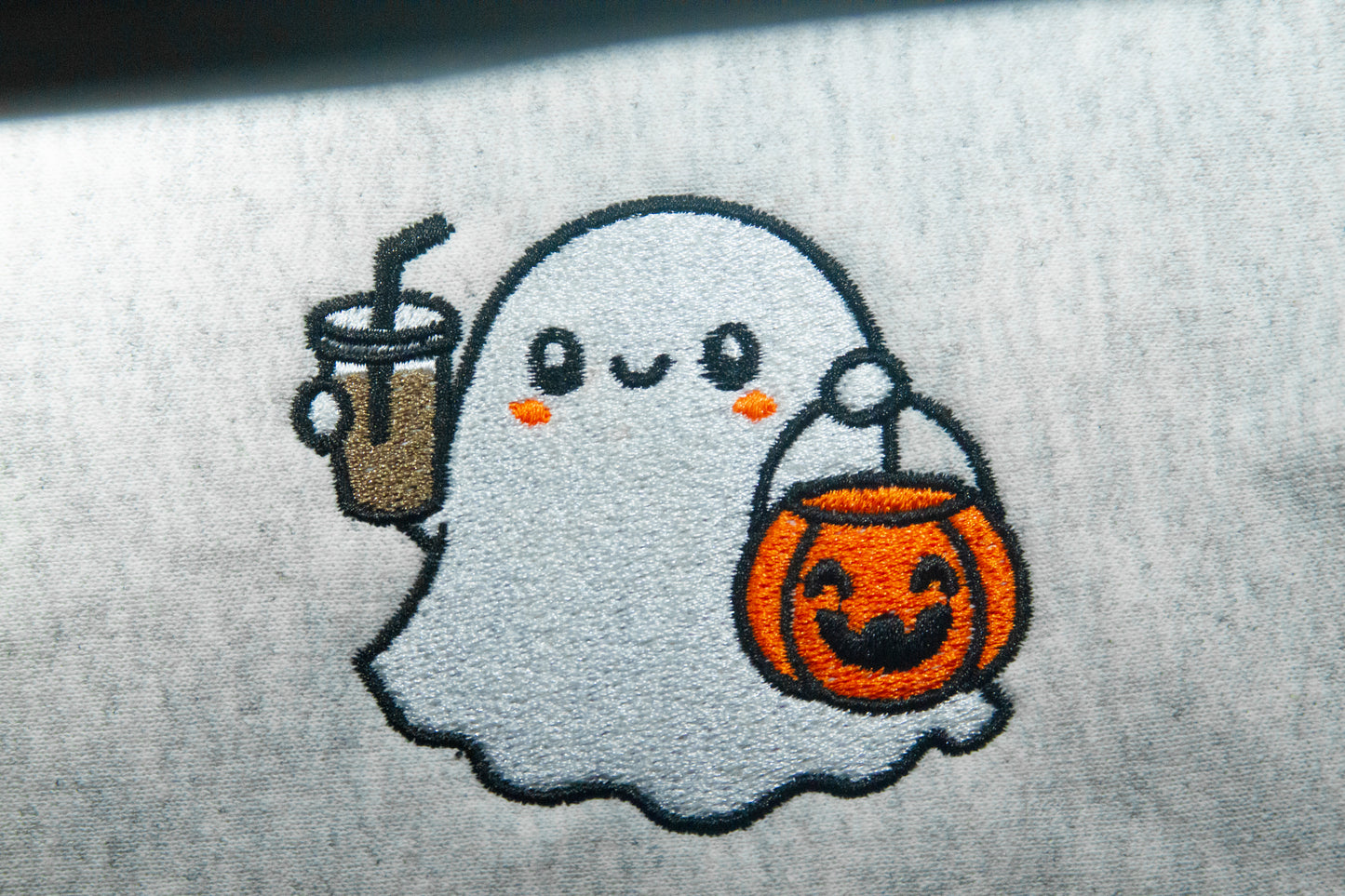 Ghost with Coffee and Pumpkin Basket
