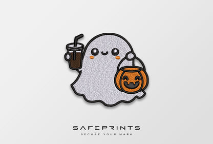 Ghost with Coffee and Pumpkin Basket