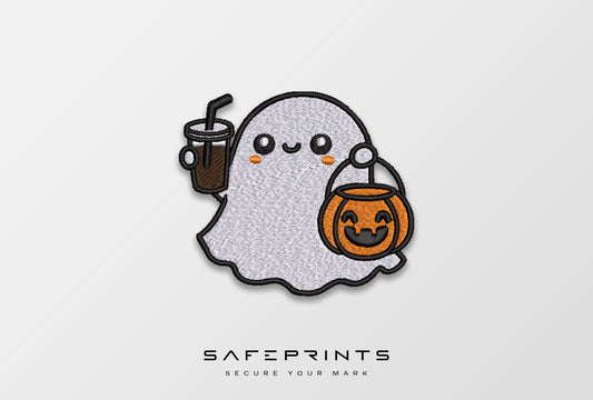 Ghost with Coffee and Pumpkin Basket